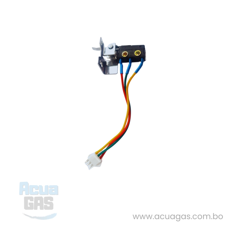 Microinterruptor para calefón convencional a gas, 3 cables, con soporte metalico.